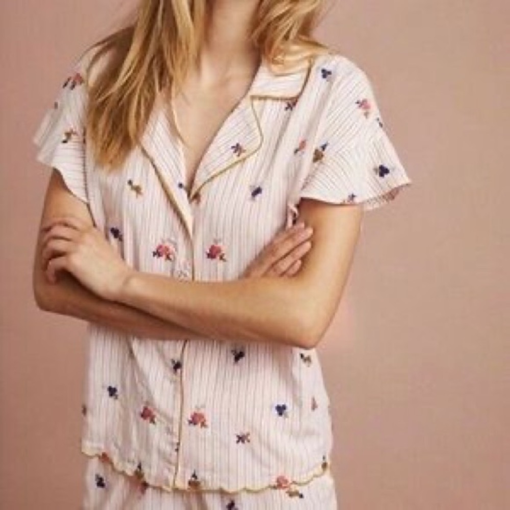SOLD Anthropologie Embroidered Pinstripe Button-up Shirt